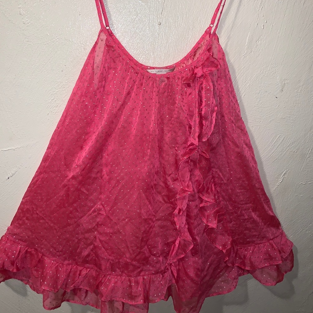 ADORABLE Pink ruffle teddy w/silver dots from VS!
